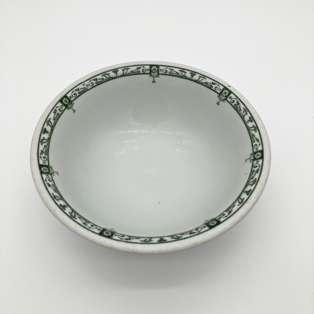 Vintage McNicol Vitrified China Bowl Restaurant Ware Green Border White Small